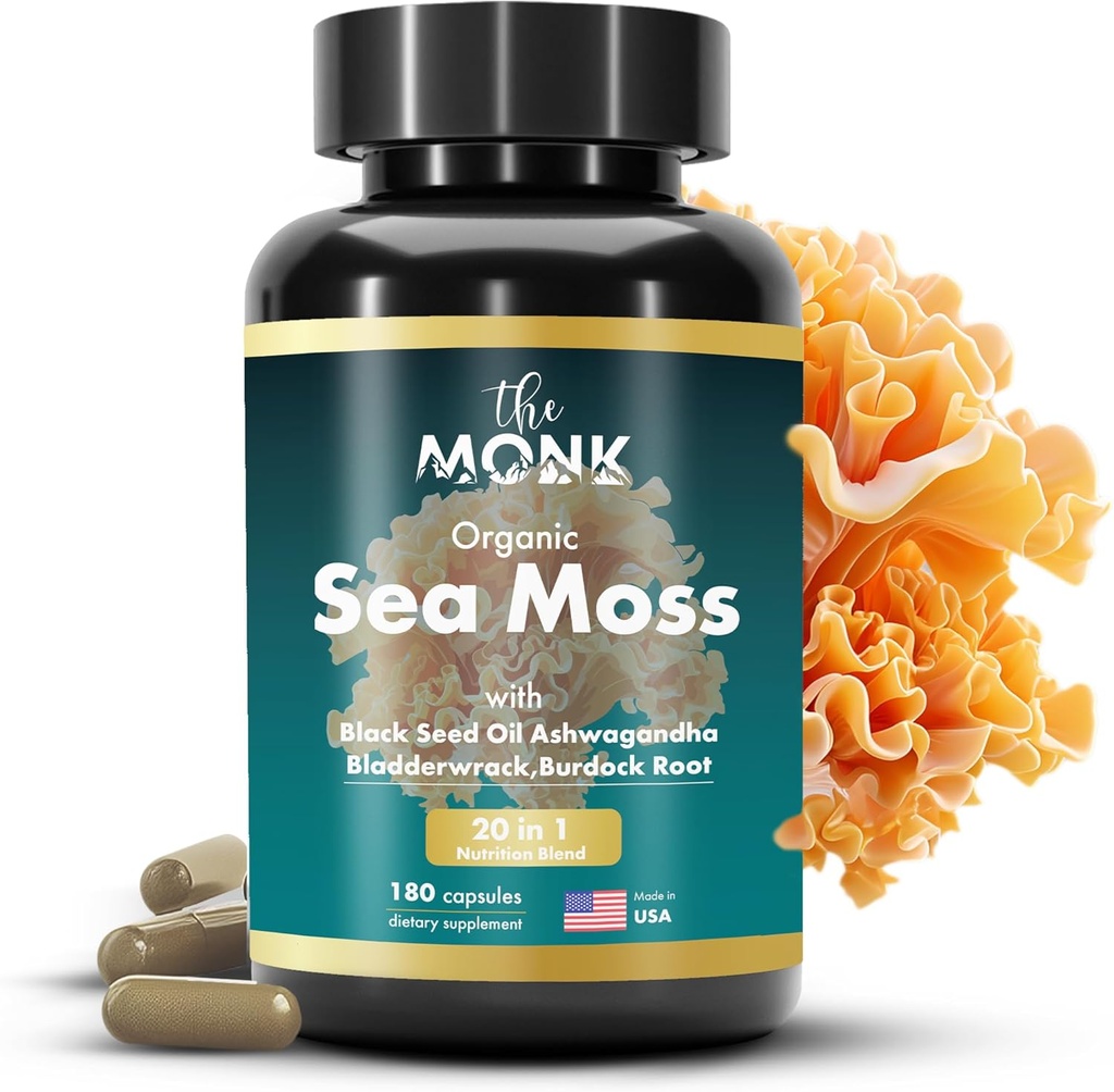 Organic Irish Sea Moss Capses - Advance Formula, Raw Wildcrafted Seamoss Supplement with Bladderwrack and Burdock Root - 180 χάπια - Made in The USA