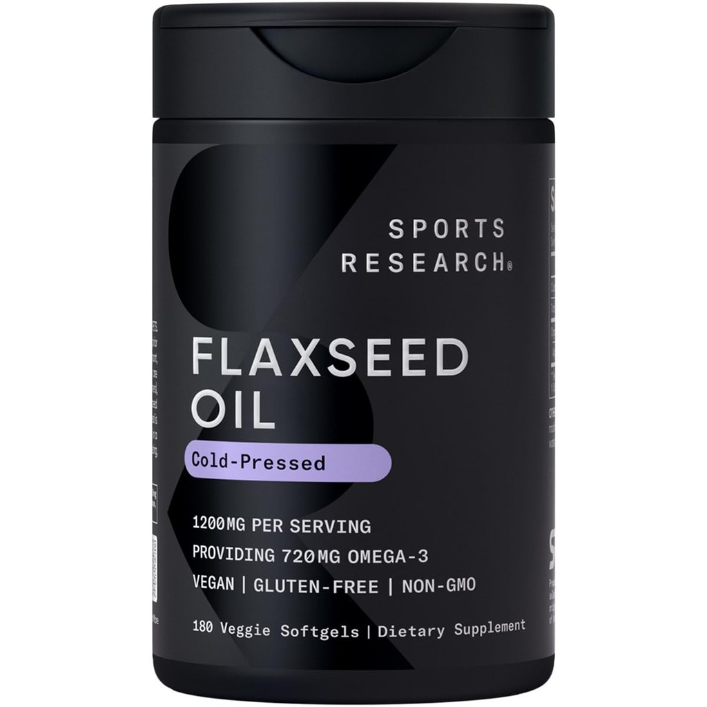 Sports Research Vegan Flaxseed Oil (1200mg) Βότανο συμπλήρωμα με φυτικής βάσης ALA Omega 3 - Vegan Certified & Non-GMO Επαληθευμένο - Γλουτένη, Χωρίς σόγια & Καραγενάνη (180 Veggie Softgels)