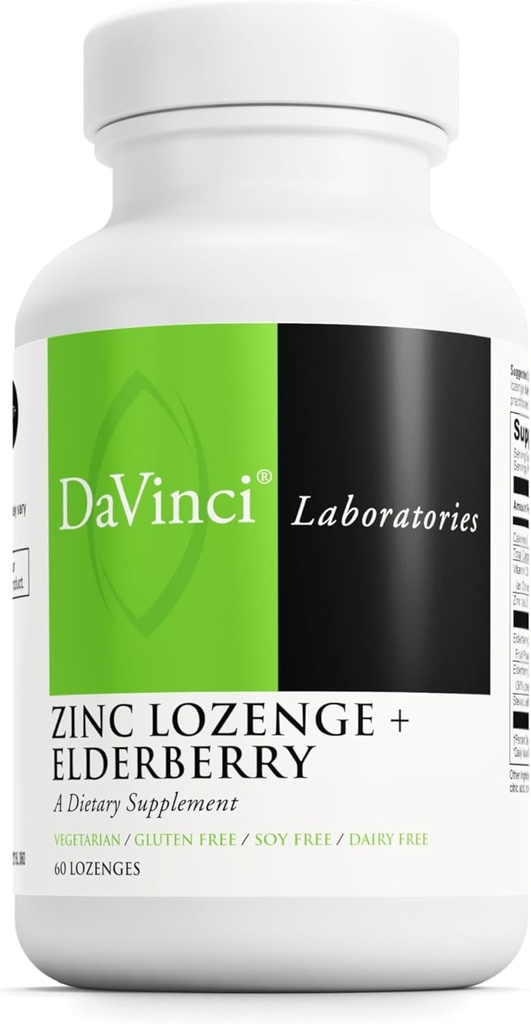 DAVINCI Labs Zinc Lozenge + Elderberry - Συμπλήρωμα για την υποστήριξη του ανοσοποιητικού συστήματος, Υγιεινού Πνεύμονα & Λαρύγγι Ιστοί* - με βιταμίνη D3, ψευδάργυρος, Elderberry & More - Λεμόνι Γεύση - 60 Lozenges
