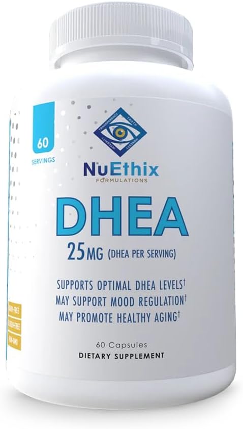 NuEthix Formulations DHEA 25mg συμπλήρωμα για γυναίκες & άνδρες, περιλαμβάνει εκχύλισμα γκρέιπφρουτ, βελτιωμένη υποστήριξη ορμονών DHEA, ενισχυμένη βιο-διαθεσιμότητα, χωρίς ζάχαρη, χωρίς γλουτένη, μη ΓΤΟ, 60 υπηρεσίες