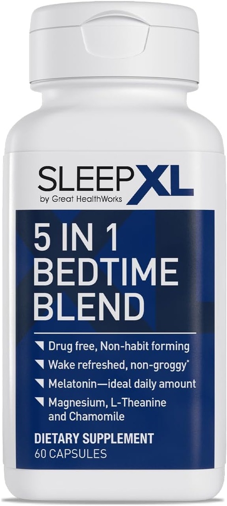 SleepXL Sleep Supplement Non-Habit-Forming Formula - Fall Asleep Γρηγορότερα & Sleep Longer - 5 συστατικά κλειδιά περιλαμβάνουν μελατονίνη, L-Θεανίνη, Χαμομήλι, Μαγνήσιο & Βιταμίνη B6 (60 κάψουλες, 30 εξυπηρετούν)
