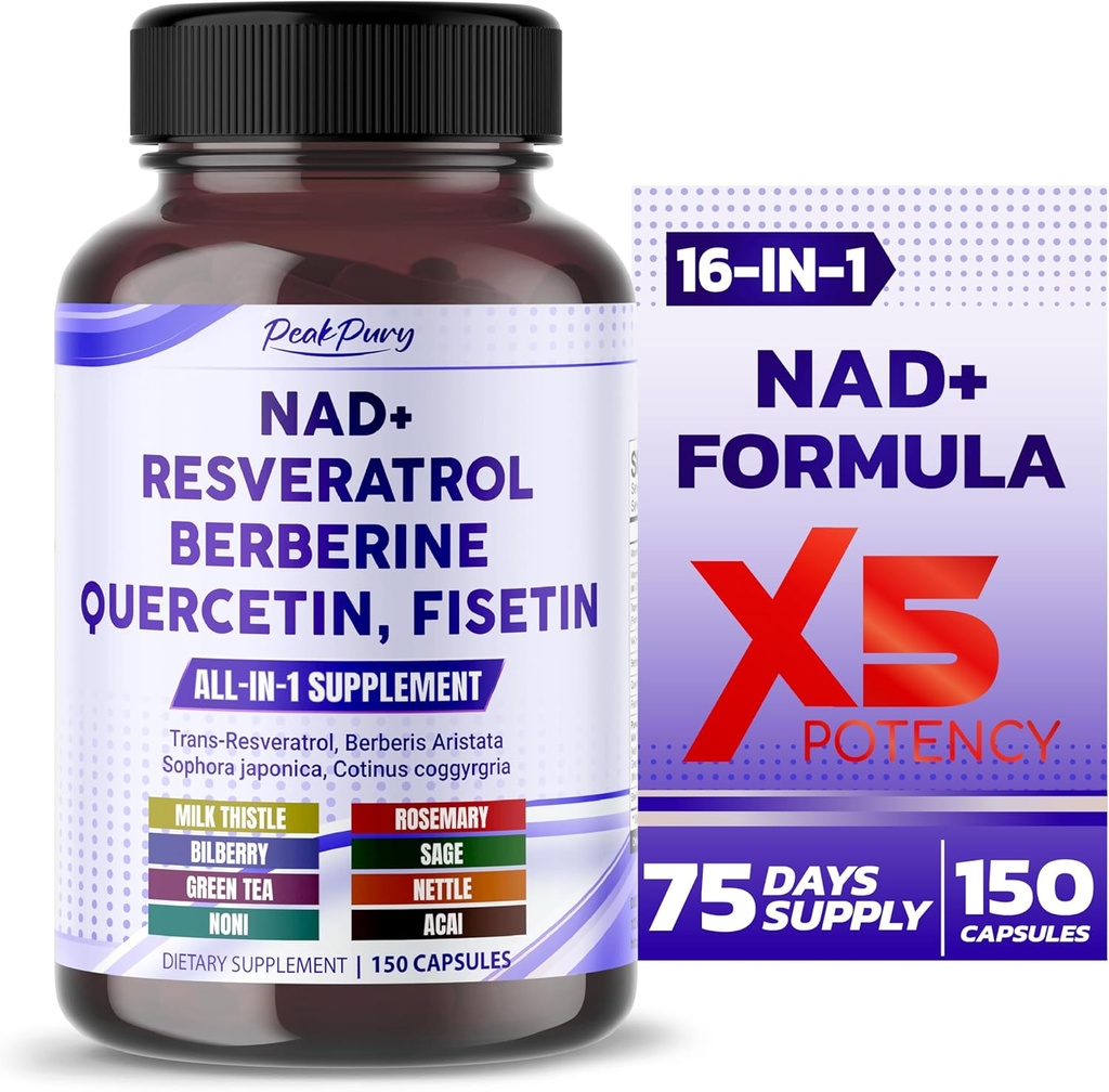NAD+ Trans-Resveratrol Berberine Quercetin Fisetin Milk Thistle - Made in USA