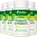 Probiotics for Women Men- 300 Billion CFU, 24 Strains Probiotic+15 Organic Herbs Prebiotics Blend, Pre and Probiotics, for Digestive Health, Immune & Gut, Diarrhea, Bloating, Vegan, 8 Month Supply