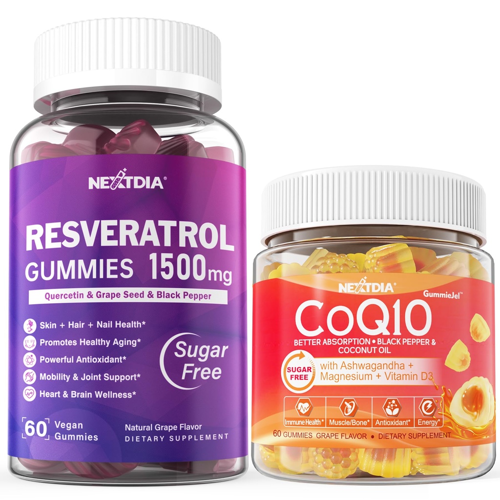 Χωρίς ζάχαρη Resveratrol Gummies 1500mg + CoQ10 200mg 100mg γεμάτοι Gummies με μαγνήσιο Υποστήριξη Υγιεινή γήρανση & μακροζωία