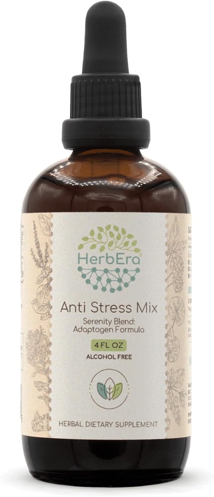 Anti Stress Mix B120 Αλκοόλ-ελεύθερο εκχύλισμα Βάμμα, leuthero Root, Rhodiola Root, Schisandra Berry, Gotu Kola Herb, Ιερό βασιλικό βότανο.