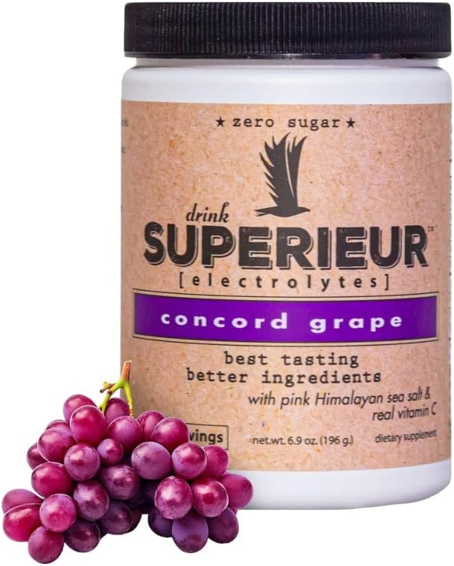 Superieur Electrolytes – Plant Based Electrolyte Supplement w/Sea Minerals for Hydration & Recovery–Keto Friendly, Non-GMO, Zero Sugar, Vegan Healthy Sports Drink Powder – Concord Grape (70 Servings)