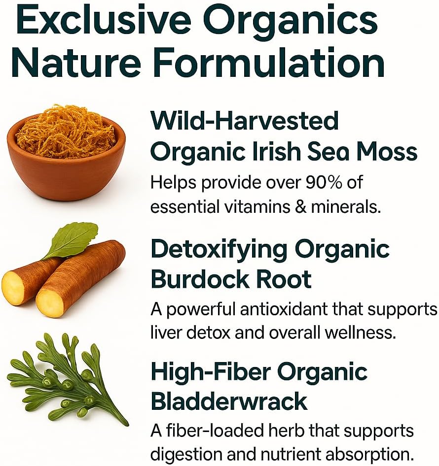 ORGANICS NATURE Irish Sea Moss Capsules 45 Servings | High Potency Seamoss Pills | Dr. Sebi Approved Sea Moss for Energy 90 Vegan Capsules