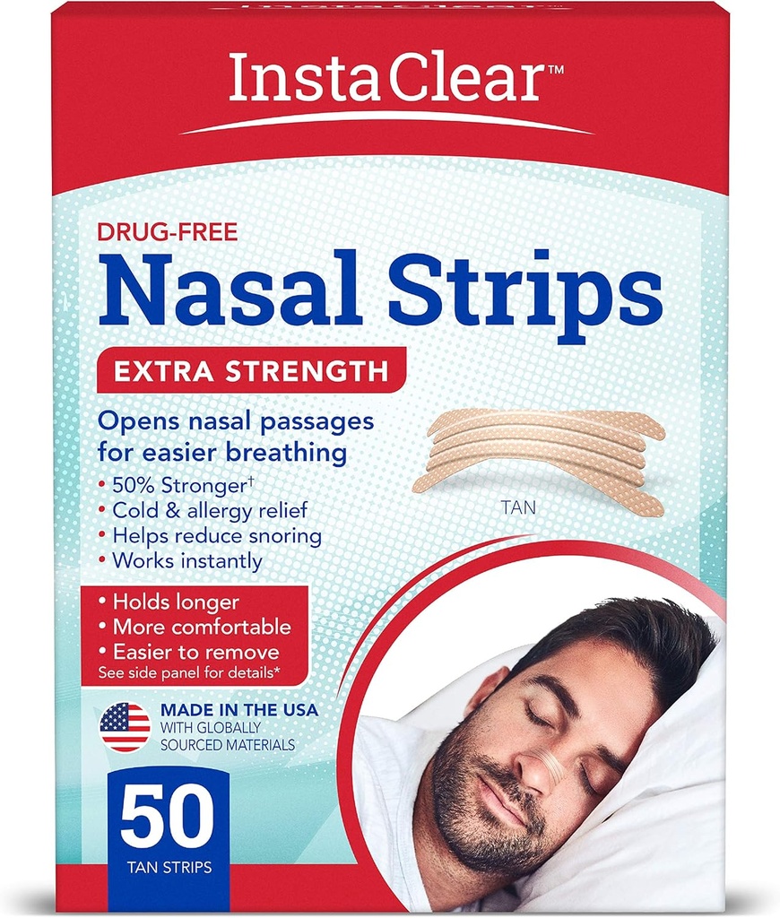 Extra-Strength Nasal Strips, Tan 50 ct | Works Instantly, Breathe Better, Nasal Congestion Relief, Stops Snoring, Cold & Allergy, Extra Strength Tan