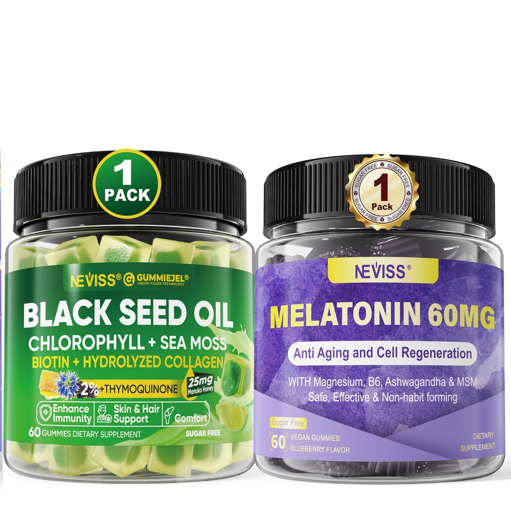 NECISS Μελατονίνη 60mg Gummies + Μαύρο έλαιο σπόρων Gummies
