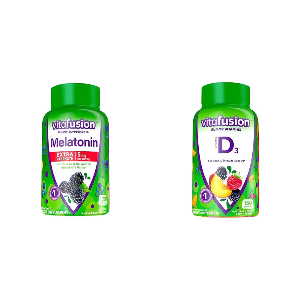 Vitafusion Extra Strength Μελατονίνη Gummy Βιταμίνες, 5mg, 120 ct Gummies & Βιταμίνη D3 Gummy Βιταμίνες για την υποστήριξη των οστών και του ανοσοποιητικού συστήματος