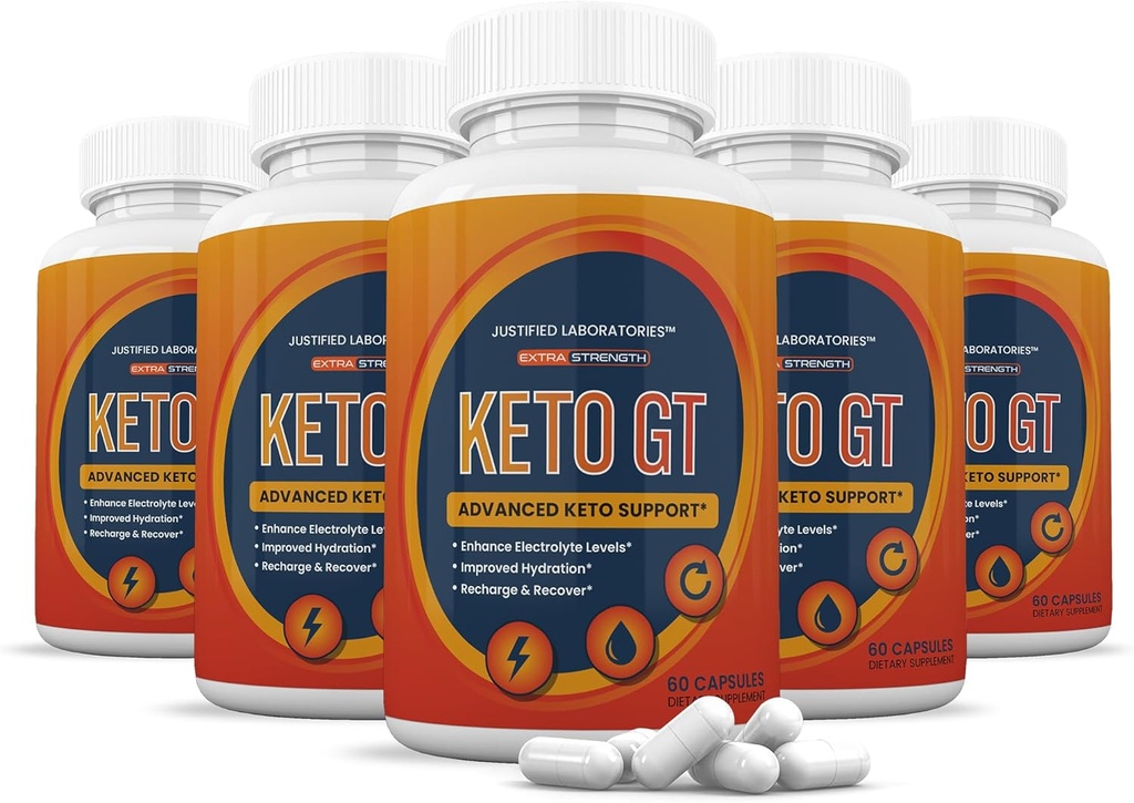 (5 Pack) Keto GT Χάπια Keto 1275MG Νέα & βελτιωμένη Φόρμουλα Περιέχει μηλίτη μηλίτη ξύδι επιπλέον παρθένο ελαιόλαδο σκόνη πράσινο φύλλο τσαγιού 300 κάψουλες