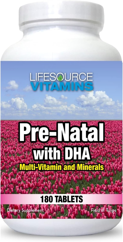 LifeSource Vitamins Pre-Natal Multi-Vitamins and Minerals with DHA - Mom and Baby Health - 180 Tablets