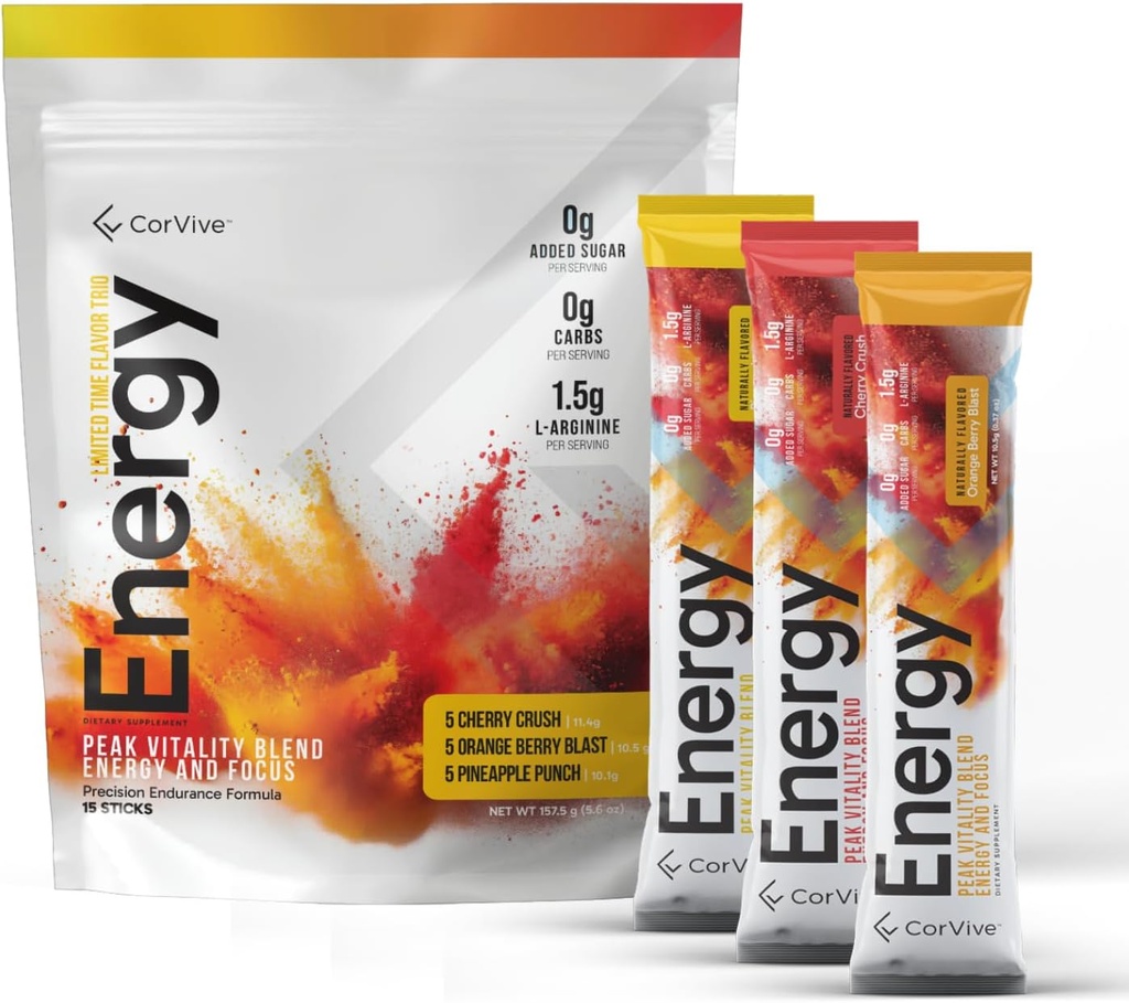 Energy Drink Mix Variety Pack - Natural Energy & Focus συμπλήρωμα με Carnosyn®, Ashwagandha, L-αργινίνη, Theobromine - Zero Sugar, 5 θερμίδες, 120mg καφεΐνη