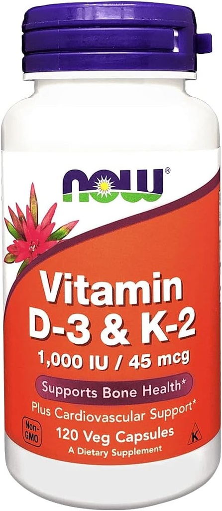 NOW Τρόφιμα Βιταμίνη D-3 & K-2 - 120 κάψουλες Veg