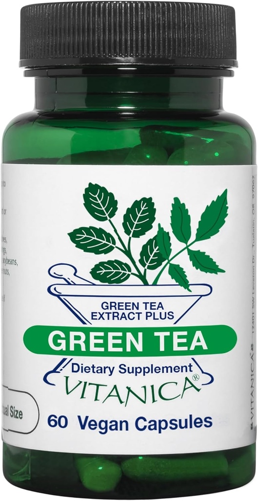 Vitanica Green Tea - 330 mg Green Tea Polyphenols - Αντιοξειδωτικό συμπλήρωμα για την υποστήριξη της ανοσοποιητικής υγείας - Vegan συμπλήρωμα για την υγεία του μαστού - Pro Logo - 60 Vegan Caps