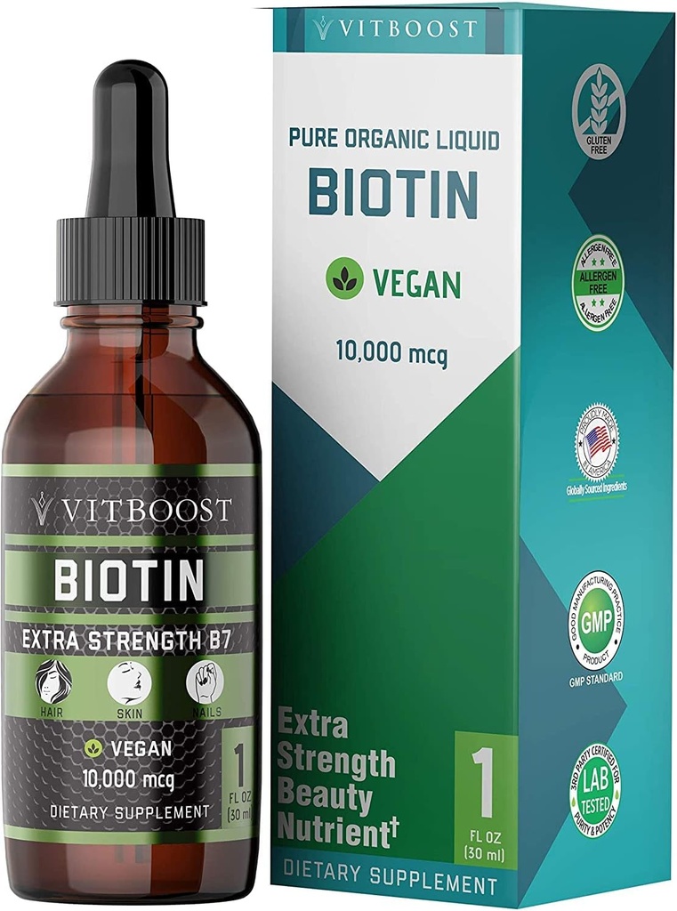 Επιπλέον δύναμη 10.000mcg Biotin Υγρές σταγόνες με οργανική γεύση μούρων 60 εξυπηρετεί 