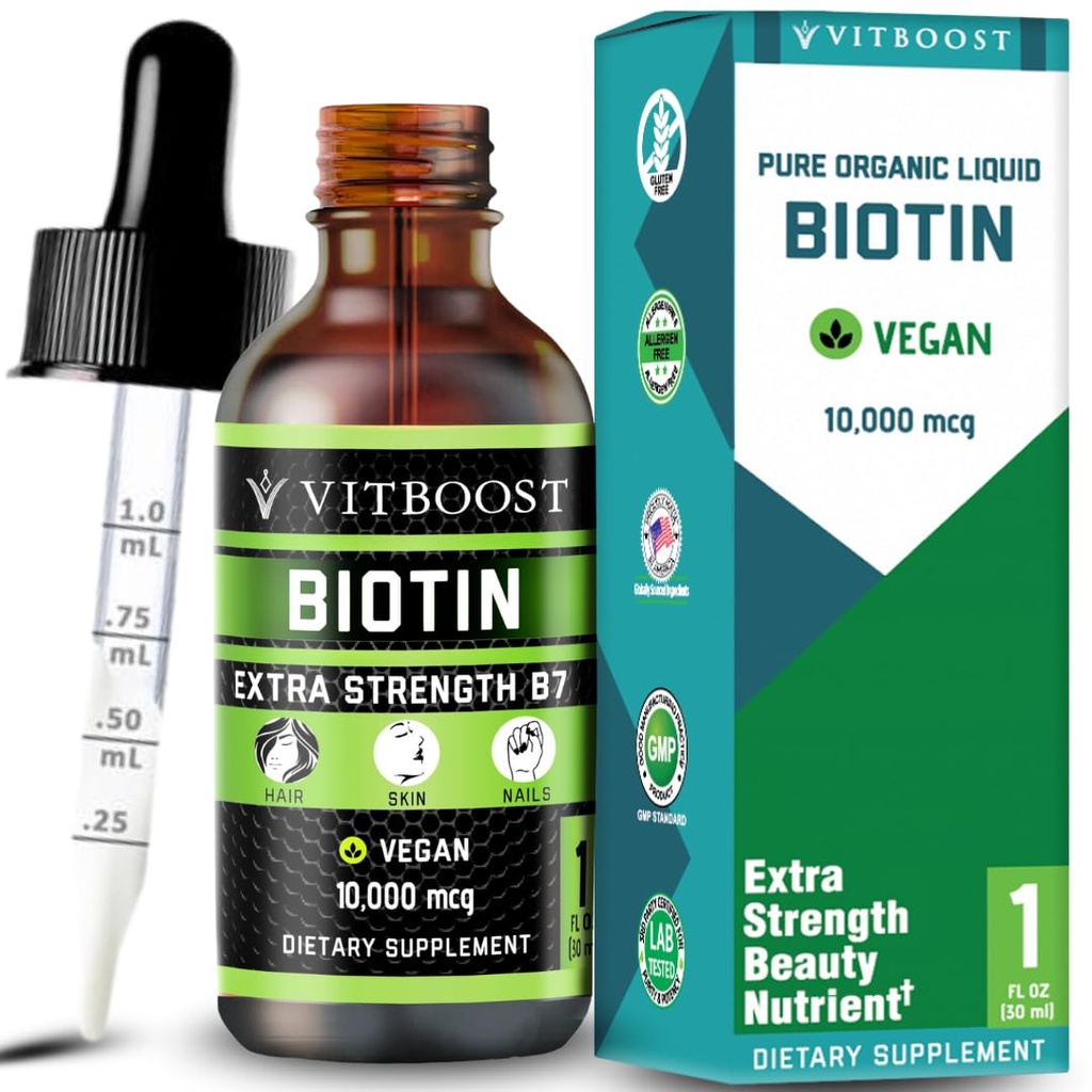 Επιπλέον δύναμη 10.000mcg Biotin Υγρές σταγόνες με οργανική γεύση μούρων 60 εξυπηρετεί 