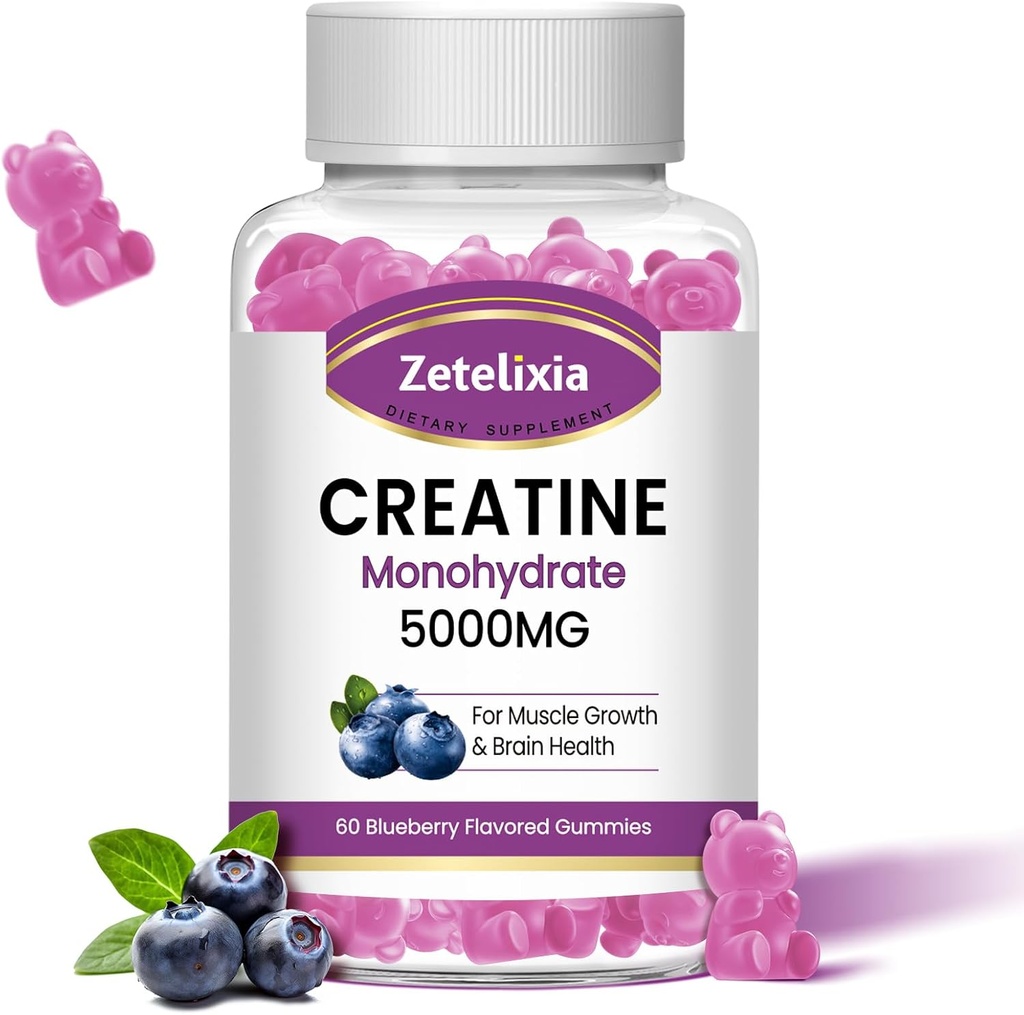 Creatine Monohydrate Gummies 5g για άνδρες και γυναίκες, μασώμενα Creatine Monohydrate για μυϊκή δύναμη & οικοδόμος μυών, βιταμίνη Β12 για την ενεργειακή υποστήριξη, μη GMO, άρωμα βατόμουρο, 60 Count