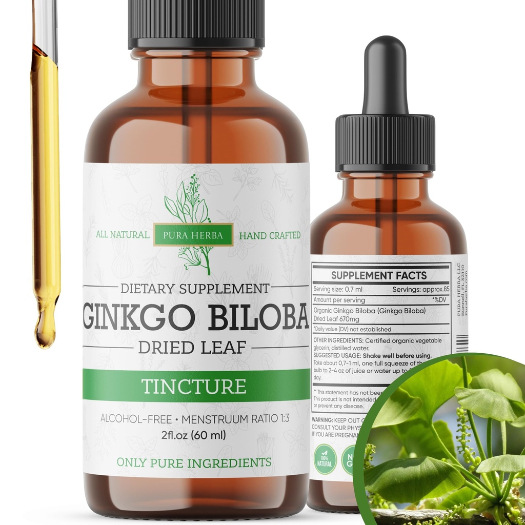 Ginkgo Biloba Extract Liquid 2 Fl Oz, συμπληρώματα για τη λειτουργία του εγκεφάλου και την υποστήριξη μνήμης, χωρίς αλκοόλ, Vegan - 2 Fl Oz