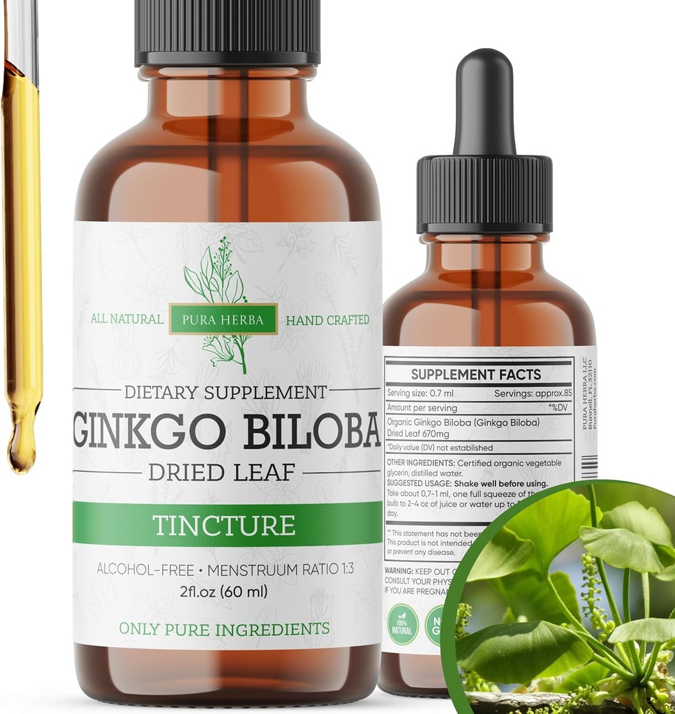 Ginkgo Biloba Extract Liquid 2 Fl Oz, συμπληρώματα για τη λειτουργία του εγκεφάλου και την υποστήριξη μνήμης, χωρίς αλκοόλ, Vegan - 2 Fl Oz