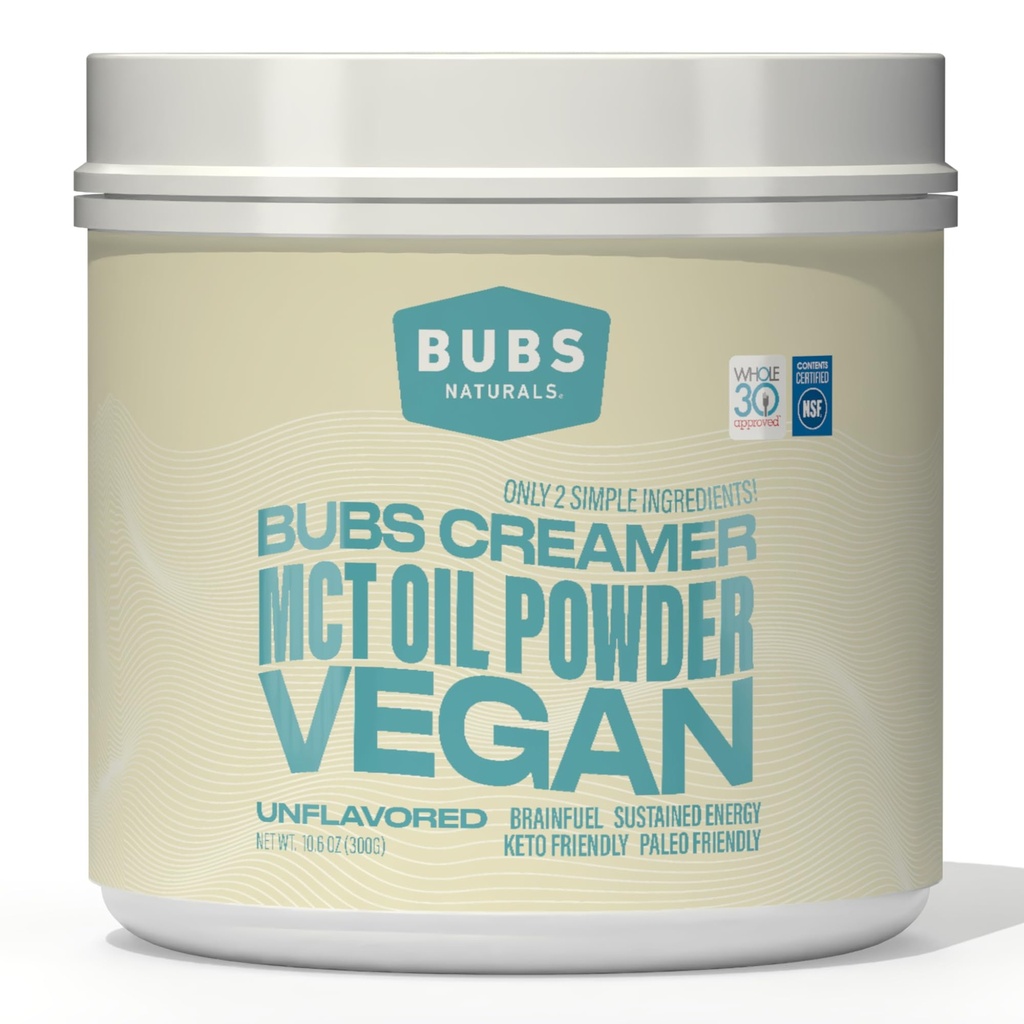 BUBS Naturals MCT Oil Powder - Premium MCT Oil & Keto Coffee Creamer - Vegan & Paleo Friendly - Healthy Coconut Fats + Low Carb - Dairy-Free Energy Source for Shakes, Smoothies & Bakeing (10,6 oz)