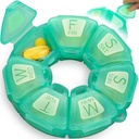 Round Weekly Pill Organizer, TPU Καουτσούκ, Travel Pill Container 7 Ημέρα, με 7 μεγάλα διαμερίσματα, Μεγάλη για την καθημερινή Βιταμίνες & Συμπληρώματα, Χαριτωμένη θήκη χάπι με Μεγάλα Γράμματα και Μπράιγ (Πράσινη)