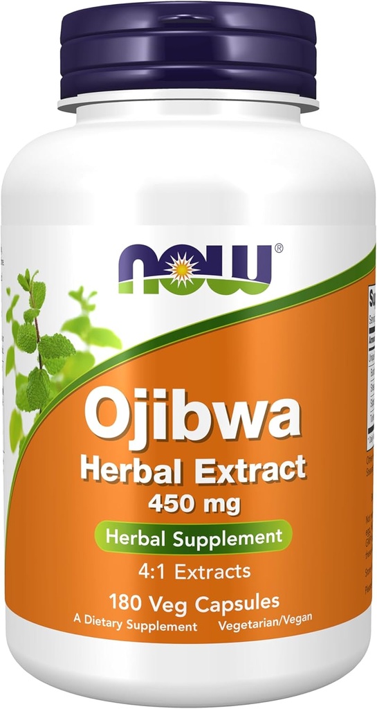NOW Συμπληρώματα, Ojibwa Herbal Extract 450 mg, συμπυκνωμένο μείγμα, χωρίς αλκοόλ, 4:1 εκχυλίσματα βοτάνων, 180 κάψουλες Veg