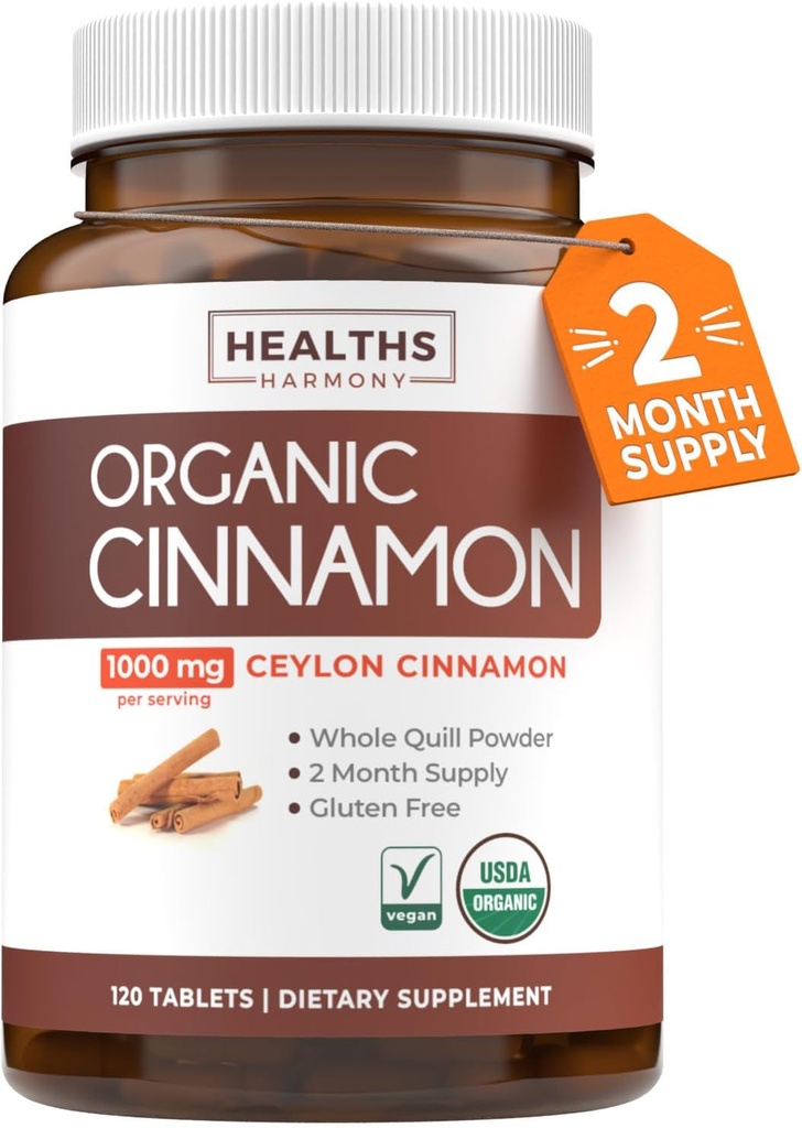 USDA Βιολογικά χάπια κανέλας Ceylon - Υψηλής ισχύος Ceylon Cinnamon συμπλήρωμα με 1000mg ανά υπηρεσία για την πλήρη υποστήριξη αντιοξειδωτικών - Vegan μη GMO cGMP Made & Lab Επαληθευμένο (2 Μήνες Προσφορά)