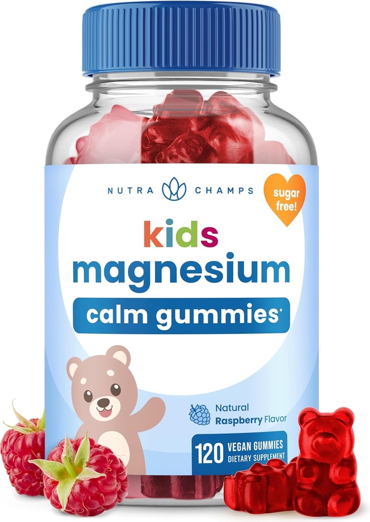 NutraChamps 120 Kids Magnesium Gummies - Ζάχαρη χωρίς ηρεμία Μαγνήσιο Gummies για τα παιδιά - 4 μήνες προσφοράς - Υποστηρίζει την υγεία των οστών, τον ύπνο - Μαγνήσιο Κιτρικό για τα παιδιά συμπλήρωμα