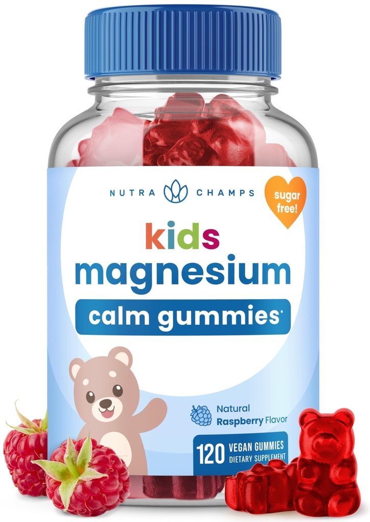NutraChamps 120 Kids Magnesium Gummies - Sugar Free Calm Magnesium Gummies for Kids - 4 Month Supply - Supports Bone Health, Sleep