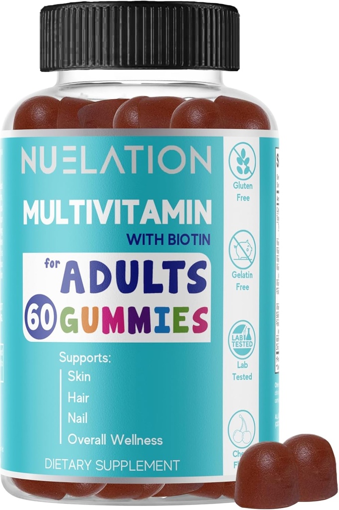 Άνδρες & Γυναίκες Πολυβιταμίνες Gummies. Μια καλά στρογγυλεμένη καθημερινή gummy πολυβιταμίνες με Biotin 5000 mcg. Μη ΓΤΟ, 60 κόμης, 30 υπηρέτες. Πολυ Βιταμίνη για ενήλικες για Ανοσολογική Υποστήριξη, Συνολική ευεξία