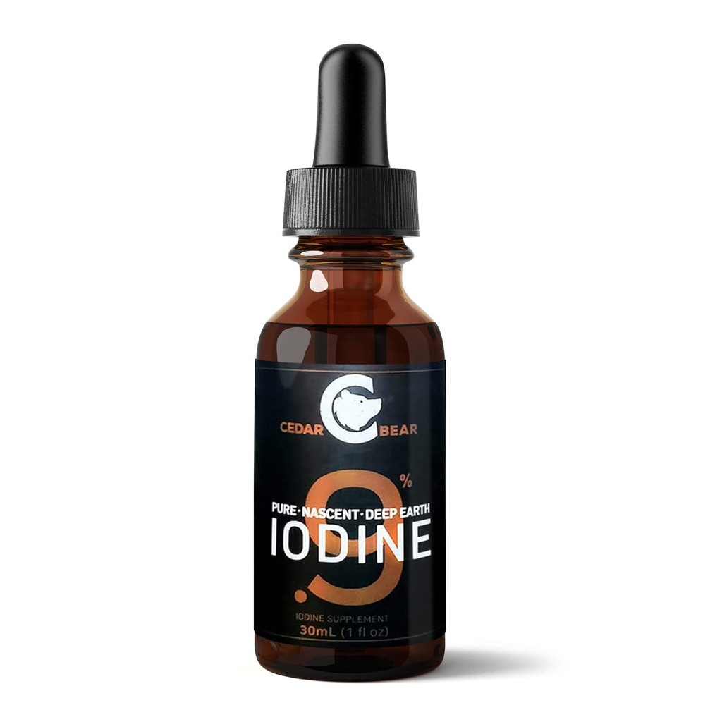 Cedar Bear - 0, 9% Pure Nascent Deep Earth Iodine Supplement, All-Natural Thyroid Support and Movement Booster, σταγόνες ιωδίου χωρίς αλκοόλ, Natural Iodine Liquid, 1 fl oz / 30 ml