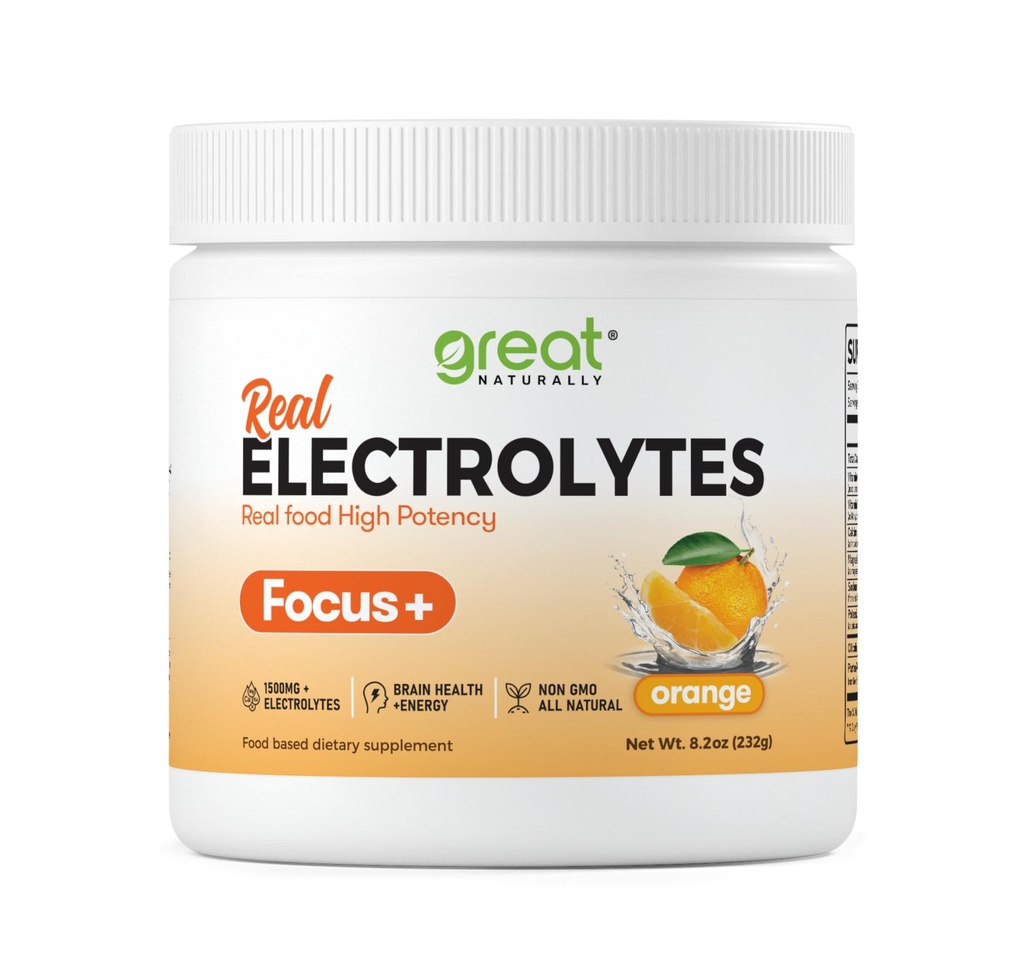 Εστίαση+ Orange Nootropic Electrolyte: Ενυδάτωση & Υποστήριξη εγκεφάλου για Γνωστική Ενίσχυση, Μνήμη, Συγκέντρωση - Citicoline, Βιολογική καφεΐνη, Μεθύλιο B12 - Κατασκευασμένο στις ΗΠΑ