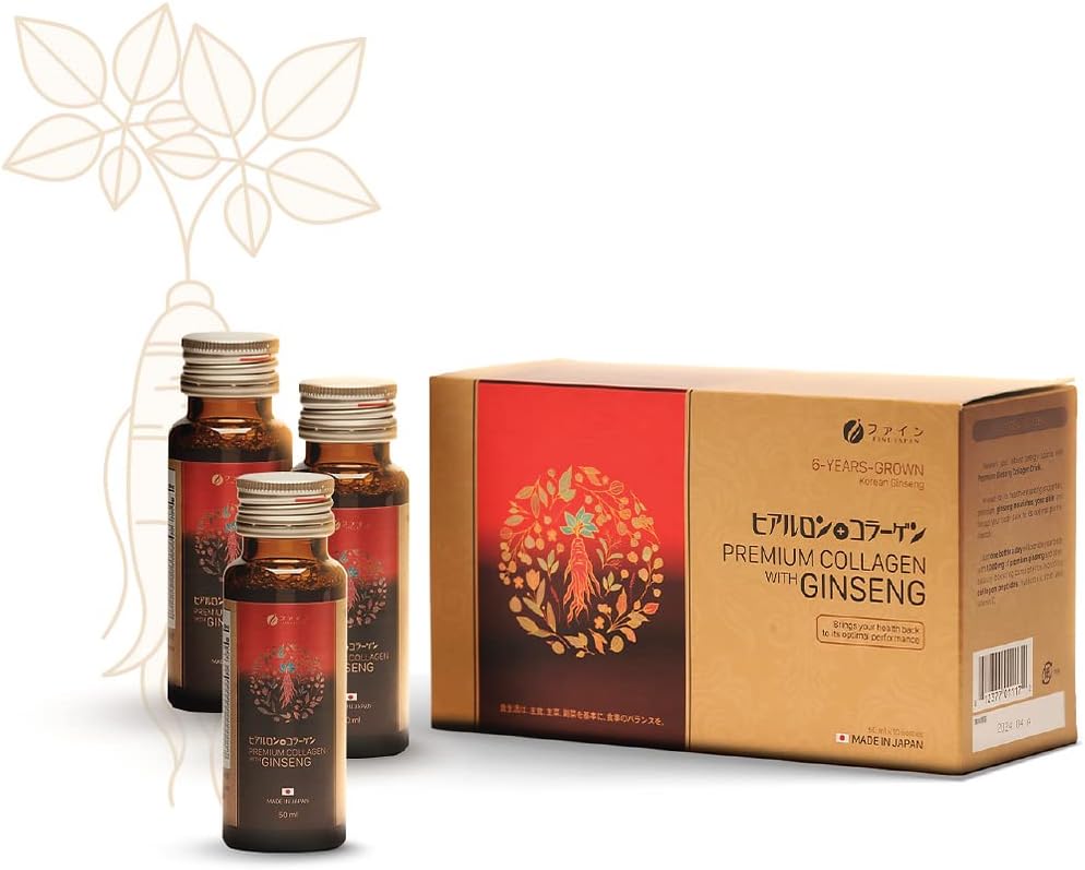 FINE JAPAN Premium Collagen & Ginseng Liquid Supplement for Healthy Aging - Vegan, Hydrating Anti-Aging Serum, Collagen Supplements Peptides Powder Subsitute - Anti Wrinkles Liquid Collagen for Women
