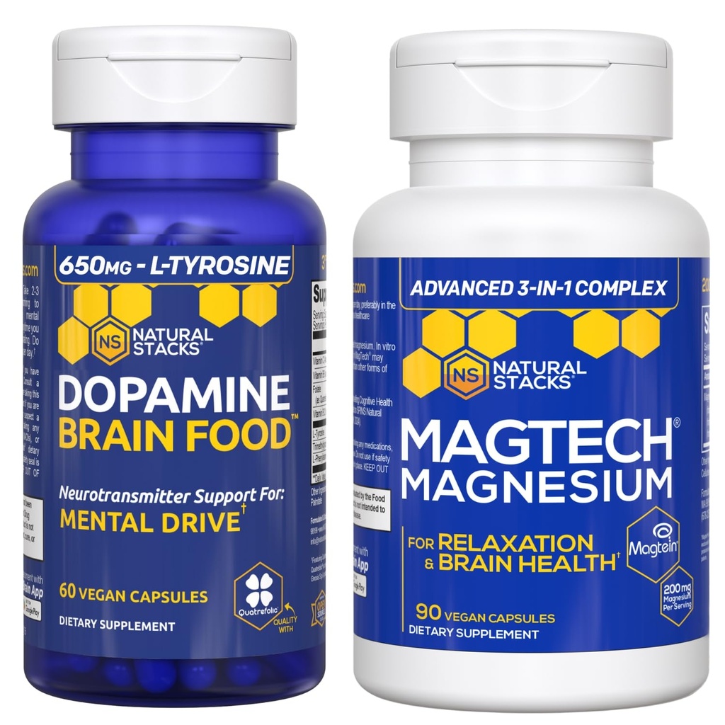 ΦΥΣΙΚΑ ΣΤΑΘΜΙΣΜΑΤΑ Dopamine Brain Food + Magtech Magnesium Bundle - Chelated Magnesium Complex - Υποστηρίζει Εγκεφαλική Υγεία & Ψυχική Drive* - 150 Σύνολο Κάψουλες
