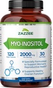 Zazzee Myo-Inositol Κάψουλες, 2000 mg ανά υπηρεσία, 120 Vegan Κάψουλες, Ιδανική Δοσολογία για 40:1 Λόγο, 100% Χορτοφαγική, Ορμονική Ισορροπία & Υγιεινή Ωοθηκική Υποστήριξη Λειτουργία, Όλα-Φυσικά και Μη-ΓΤΟ