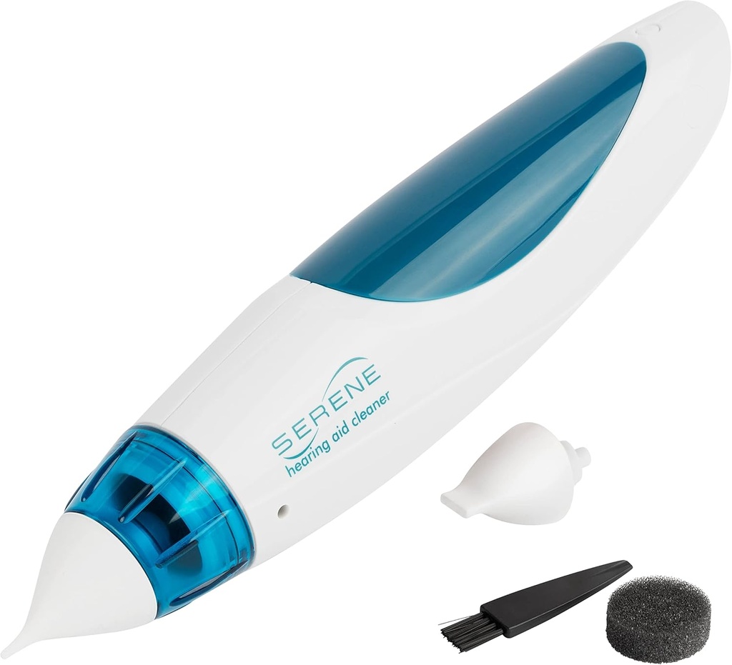 Serene Innovations Hearing Aid Cleaning Kit for Earwax Removal – Hearing Aid Cleaner Runs on 4 AA Batteries to Clean Hearing Aid Tubes, Earbuds, in-Ear Monitors, & More – Ear Wax Suction Vacuum