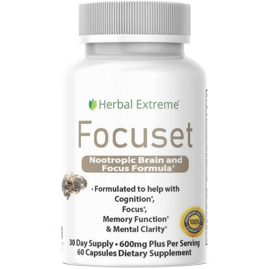 Focuset Nootropics Brain and Focus Formula. 90 Capsules Dimethylaminoethanol (DMAE Bitartrate), L-Glutamine, L-Tyrosine, GABA, Bacopa and More, White