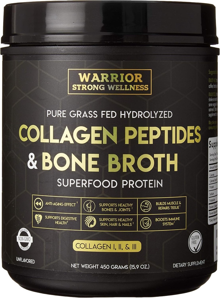 Premium Collagen Peptides Bone Broth Powder: Grass Fed Hydrolyzed Collagen Boost for Healthy Skin, Nails, Hair, αρθρώσεις, μύες, οστά, πέψη, Keto Friendly, Unflaved