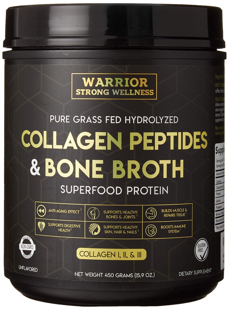 Premium Collagen Peptides Bone Broth Powder: Grass Fed Hydrolyzed Collagen Boost for Healthy Skin, Nails, Hair, αρθρώσεις, μύες, οστά, πέψη, Keto Friendly, Unflaved