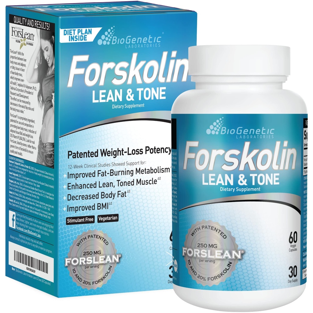 BioGenetic Labs Forskolin Lean & Tone - Χάπια απώλειας βάρους - Τονωτική Φόρμουλα Fat Burner και συντήρηση της μυϊκής μάζας για άνδρες και γυναίκες Ορεκτικό Καταπιεστικό - 60 κάψουλες - Χορτοφαγικά