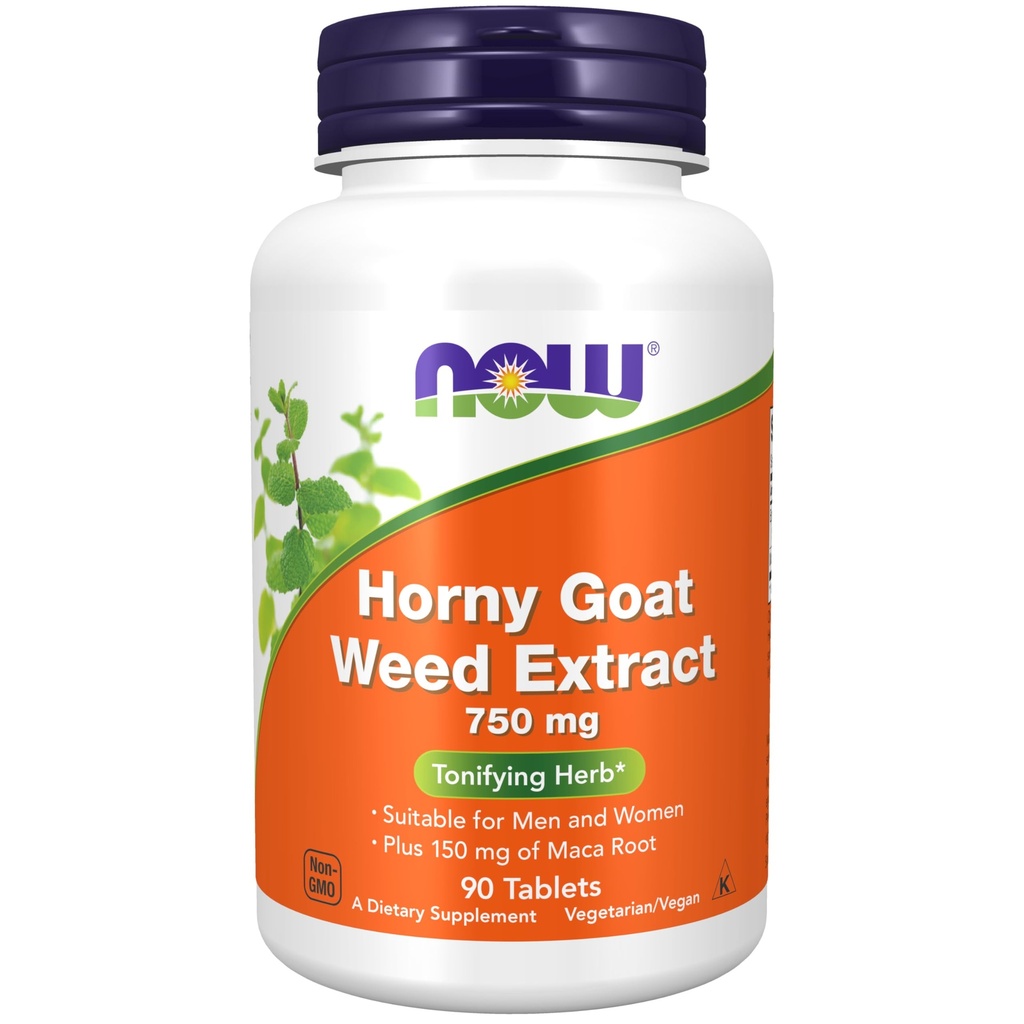 NOW Συμπληρώματα, Horny Goat Weed Extract 750 mg Plus 150 mg Maca Root, Tonifying Herb*, 90 δισκία