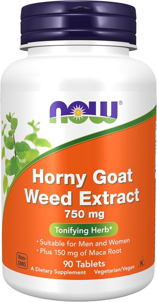 NOW Supplements, Horny Goat Weed Extract 750 mg Plus 150 mg of Maca Root, Tonifying Herb*, 90 Tablets