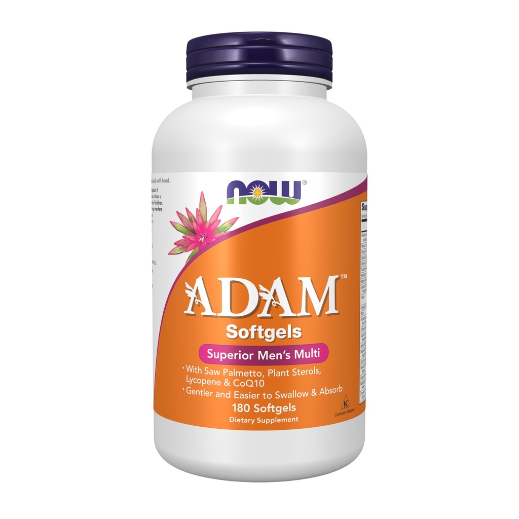 NOW Foods Supplements, ADAMTM Ανδρική Πολυβιταμίνη με Saw Palmetto, Φυτικές στερόλες, Λυκοπένιο & CoQ10, 180 Softgels