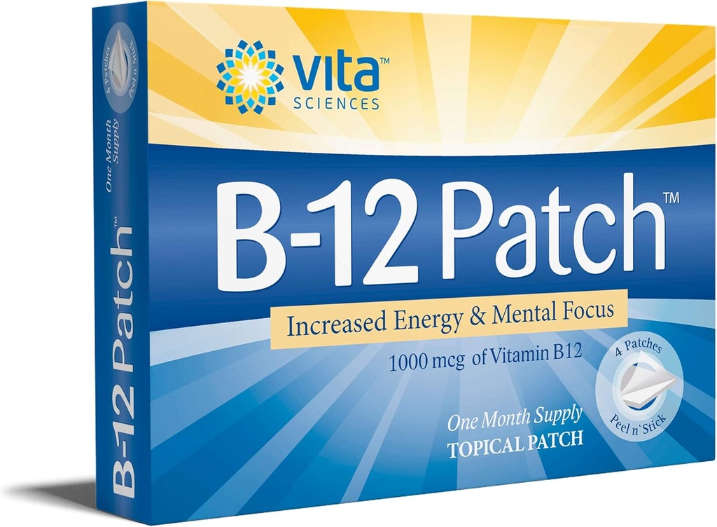 Vita Sciences Vitamin B12 Patch - Extra Strength Formula για άνδρες και γυναίκες, 1 μήνα προσφοράς. Ενίσχυση ενέργειας, εστίασης, μνήμης & μεταβολισμού