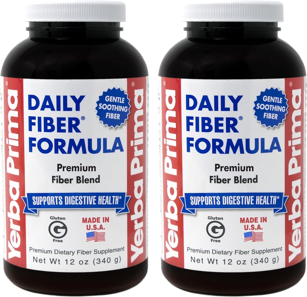 Yerba Prima Daily Fiber Formula Powder - 12 oz (Pack of 2) - Διαλυτό & αδιάλυτο συμπλήρωμα διαιτητικών ινών - Cleanse του παχέος εντέρου - Gut Health - Vegan, μη-GMO, Χωρίς γλουτένη