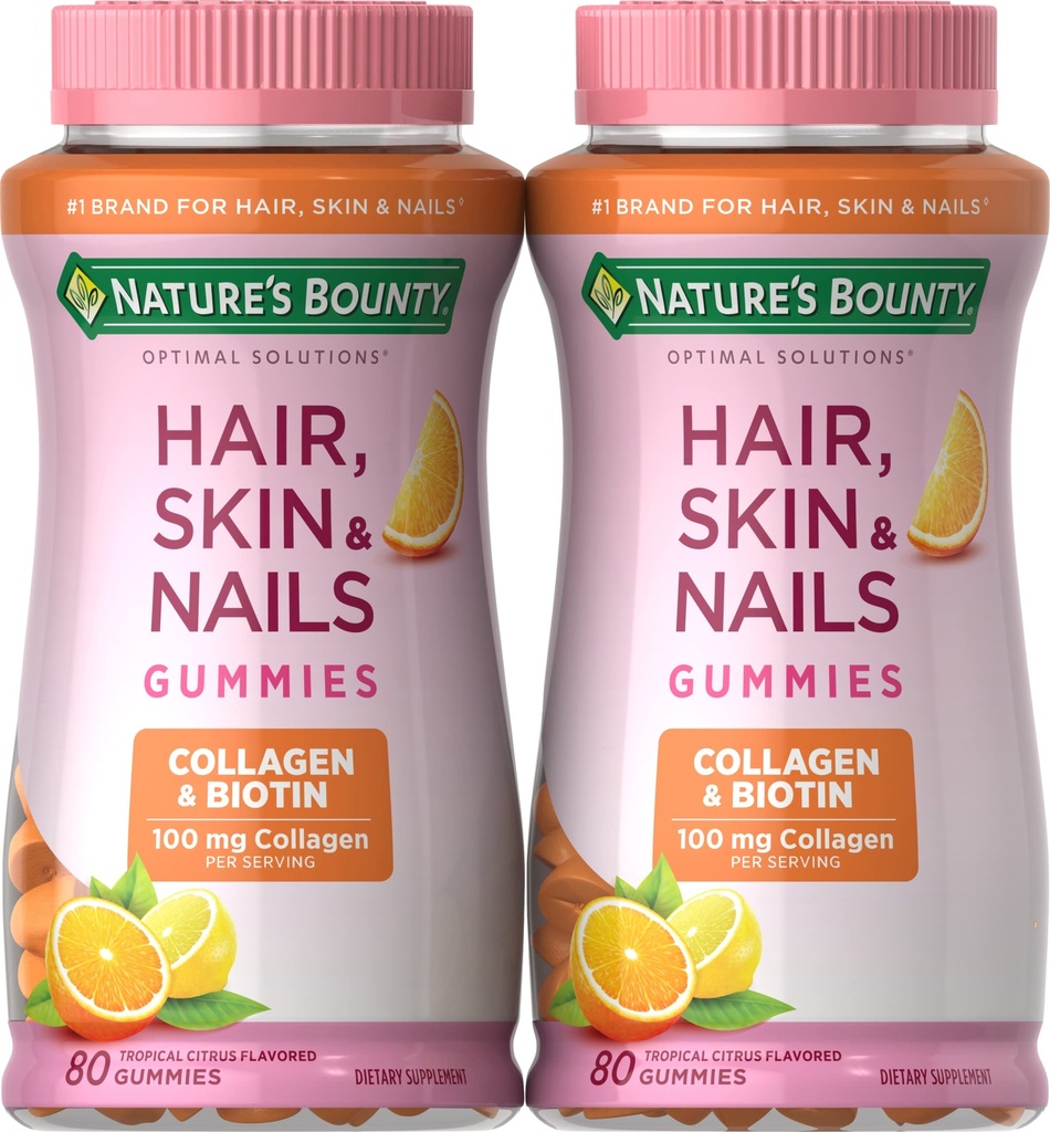 Boundty Biotin και Collagen της φύσης, Citrus-Flabored Gummies, 80 Ct (2 Pack)