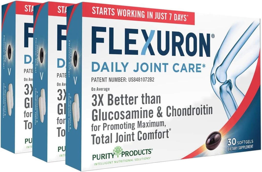 Προϊόντα καθαρότητας Flexuron Joint Formula 3X Better than Glucosamine and Chondroitin - Αρχίζει να εργάζεται σε μόλις 7 ημέρες - Λάδι κριλ, χαμηλής μοριακής βάρους Υαλουρονικό οξύ, Ασταξανθίνη - 30 μέτρα (3)