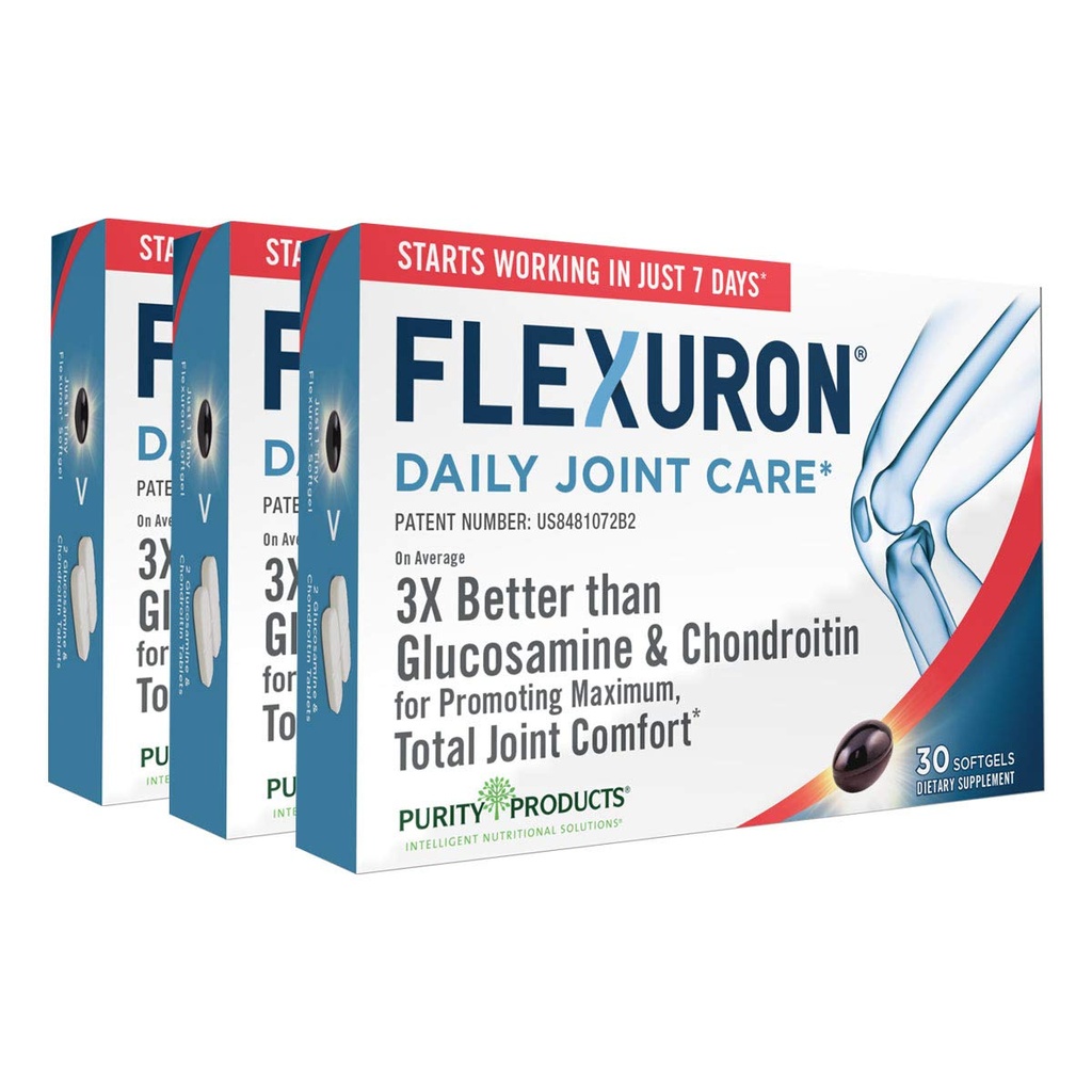 Προϊόντα καθαρότητας Flexuron Joint Formula 3X Better than Glucosamine and Chondroitin - Αρχίζει να εργάζεται σε μόλις 7 ημέρες - Λάδι κριλ, χαμηλής μοριακής βάρους Υαλουρονικό οξύ, Ασταξανθίνη - 30 μέτρα (3)