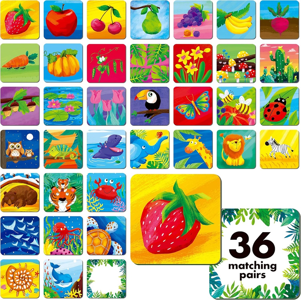 Memory Matching Game, 72 PCS Nature Theme Matching Cards for Toddlers 36 Pairs Κάρτες μνήμης για το νηπιαγωγείο 4 5 6 ετών